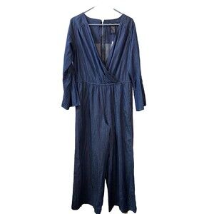 Ashley Stewart Jumper Plus Size 12 Boho Denim Chambray Zip up Bell Sleeve NWT